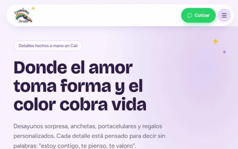 Captura del sitio web Creaciones Arcoíris